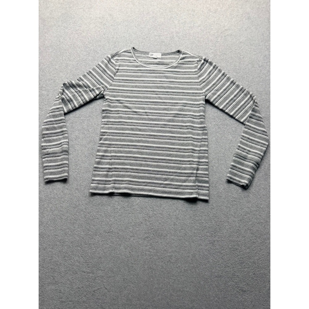 Gap Feather Tee Womens Small Petite Gray Metallic Striped Ribbed Long Sleeve Top